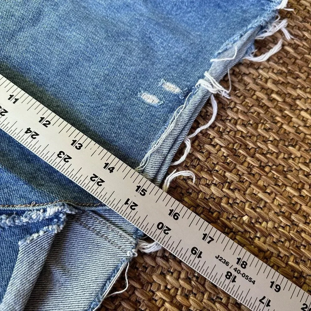 We The Free / Free People Mini Skirt Size 24 Cut Off Raw Hem Blue Denim